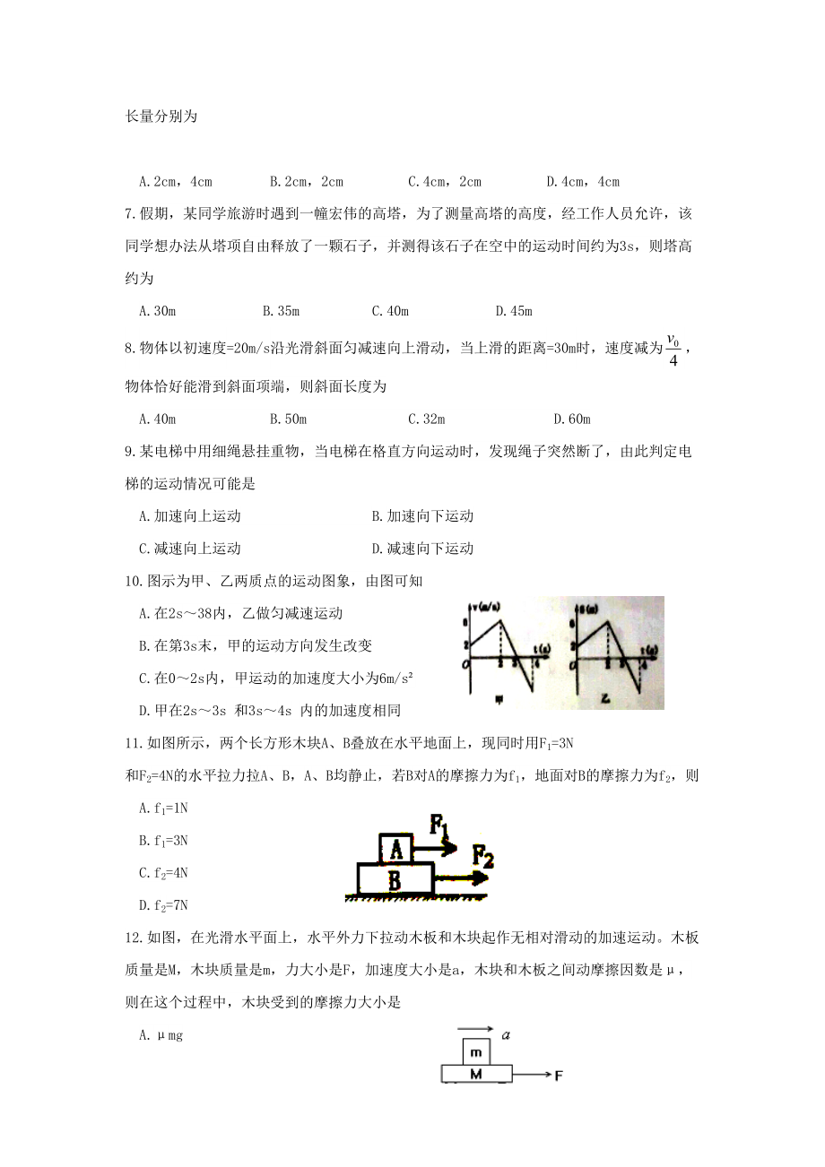 高一物理上学期期末考试试题(6)(DOC 6页).doc_第2页