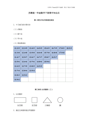 苏教版一年级数学下册期中知识点(DOC 4页).docx