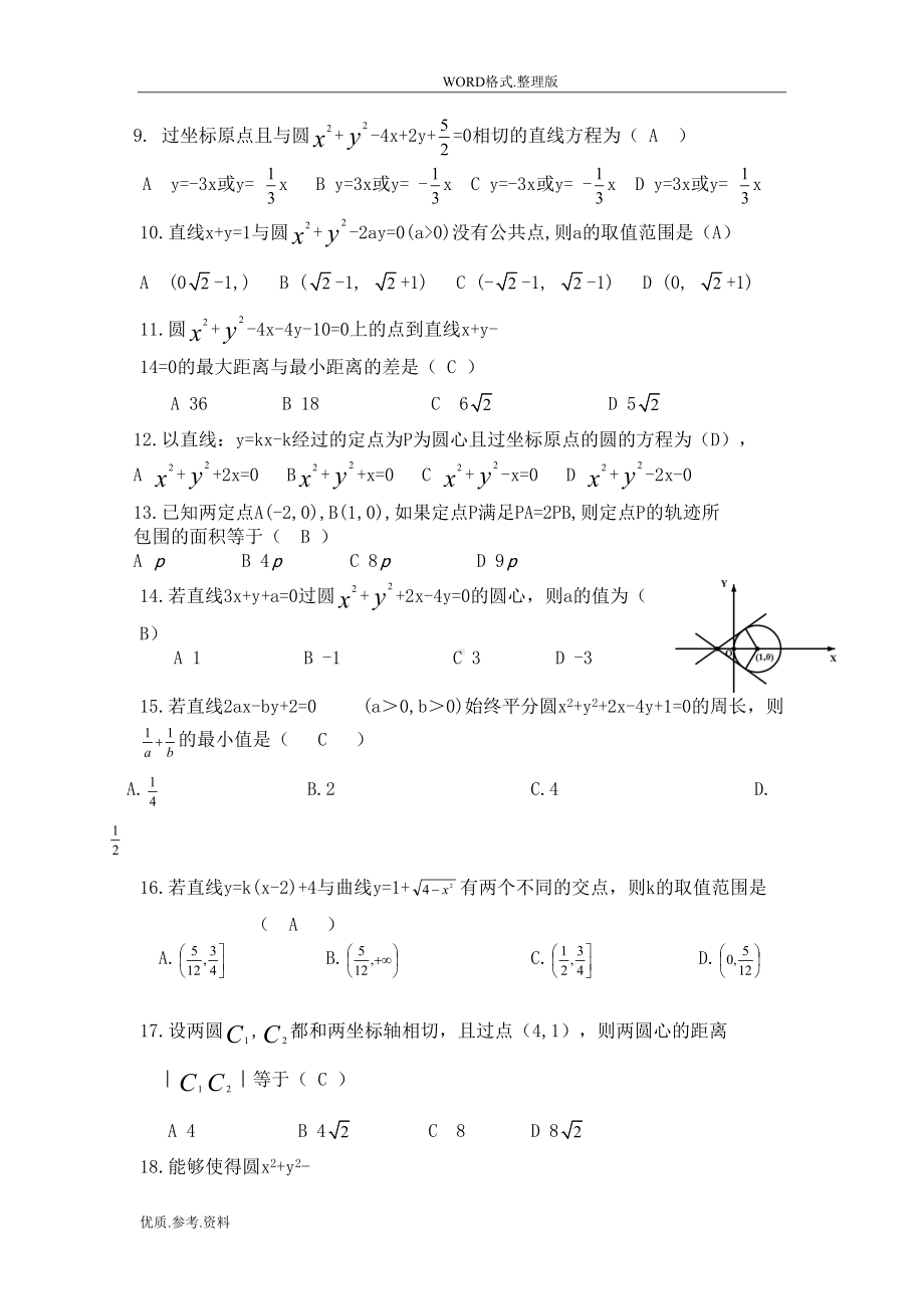 高中数学人版必修二直线和圆的方程综合复习试题(含答案解析)(DOC 8页).doc_第2页