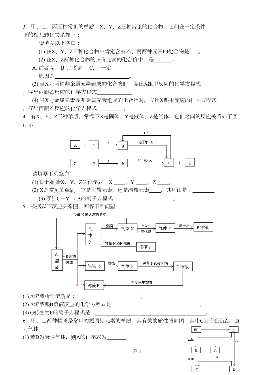 高中化学无机推断框图题及答案汇总(DOC 11页).doc_第3页