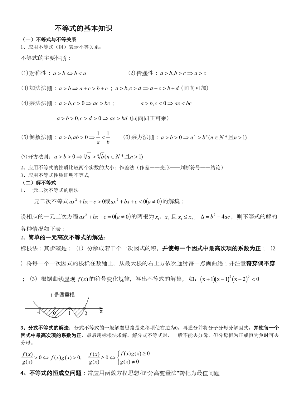 高中不等式的基本知识点和练习题含答案(DOC 8页).docx_第1页