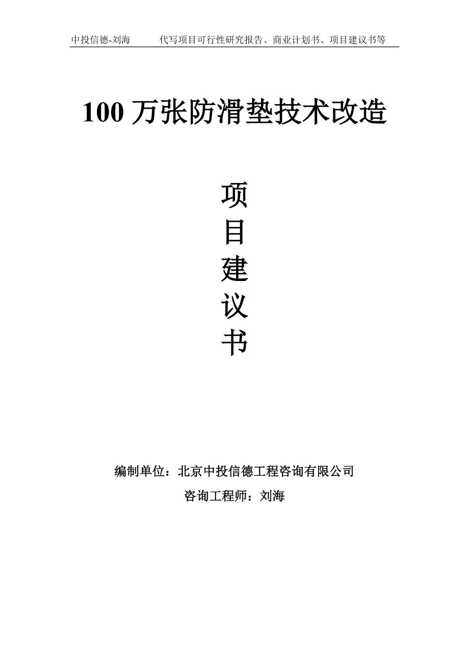 100万张防滑垫技术改造项目建议书-写作模板.doc_第1页