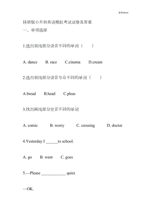 陕旅版小升初英语模拟考试试卷及答案(DOC 16页).doc