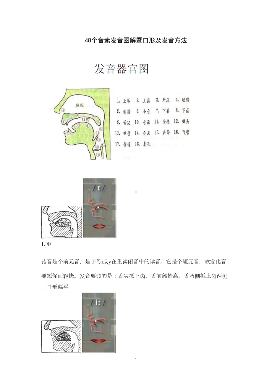 英语国际音标发音舌位图详解及发音方法大全(DOC 15页).doc_第1页