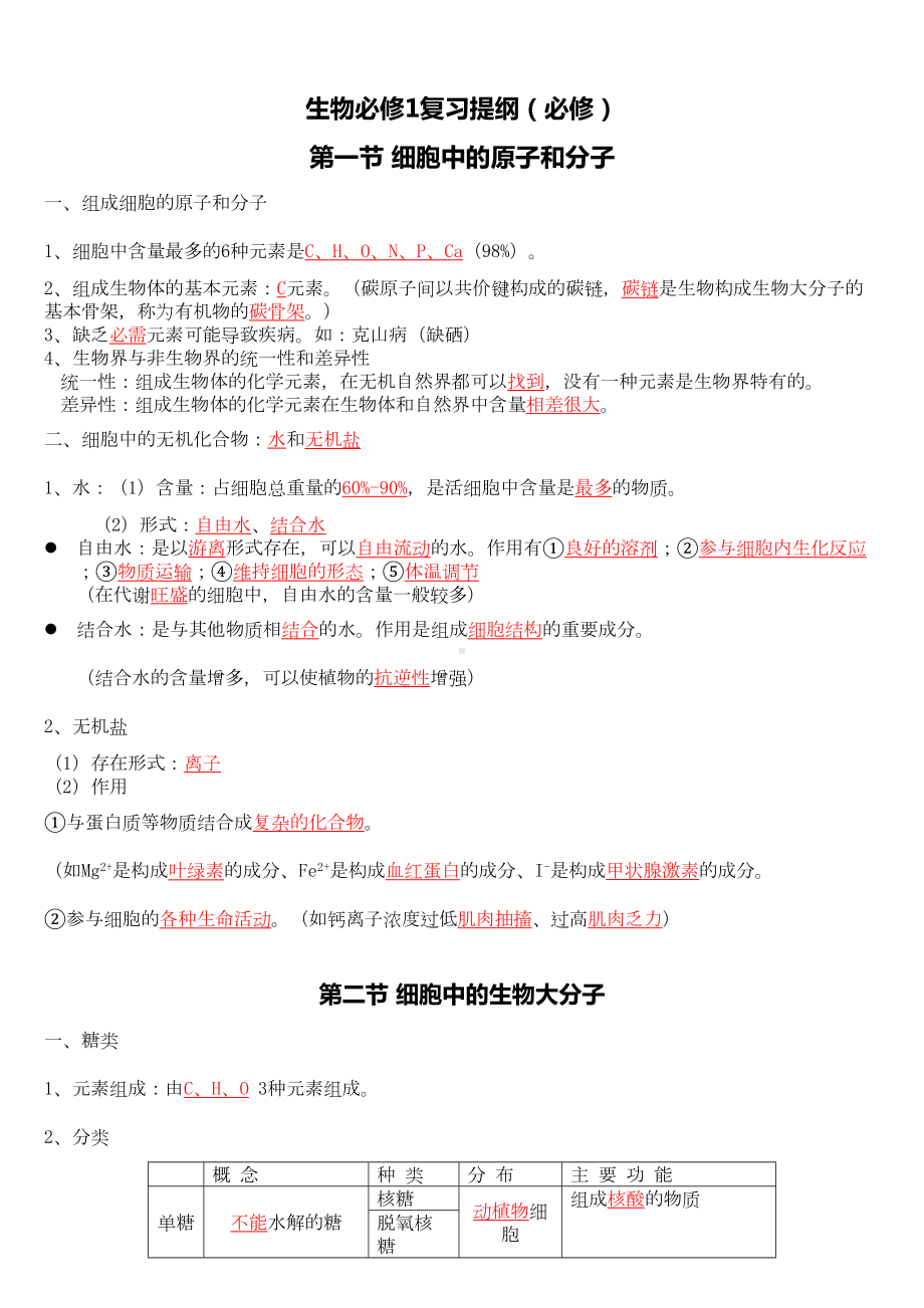 高中生物第一轮复习知识点汇总(DOC 10页).doc_第1页