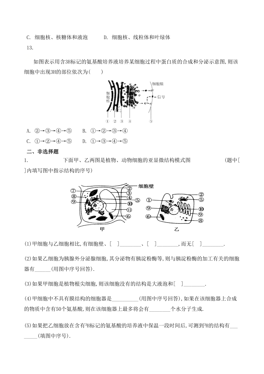 高中生物：细胞器之间的分工合作(第二课时)练习题(含答案)(DOC 5页).docx_第3页