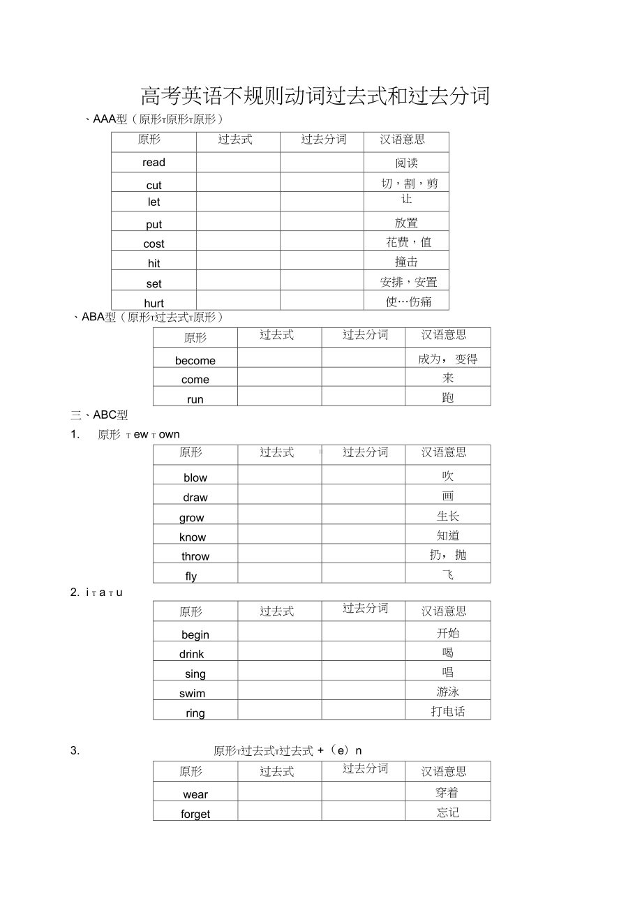 高考常考的不规则动词的过去式和过去分词测试题(DOC 8页).docx_第1页