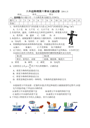 苏科版物理八年级下册第六章单元测试卷(DOC 8页).docx