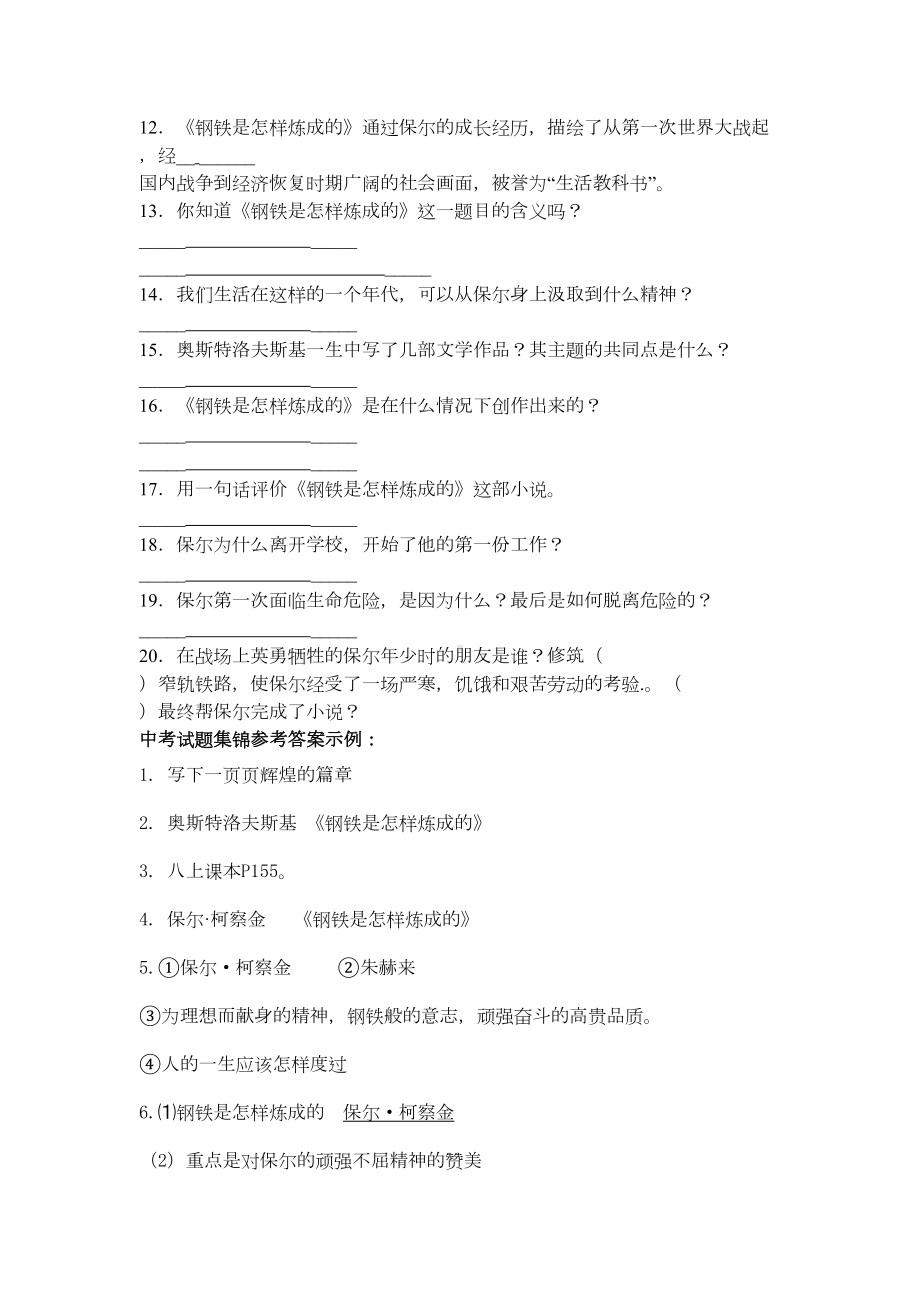 钢铁是怎样炼成的中考试题集锦12(DOC 5页).doc_第3页