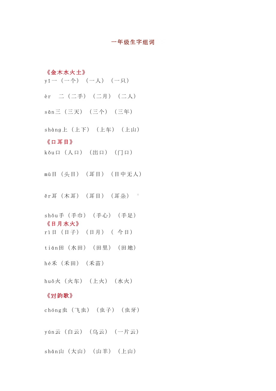 部编版一年级语文上册生字组词及课文背诵汇总(DOC 10页).doc_第1页