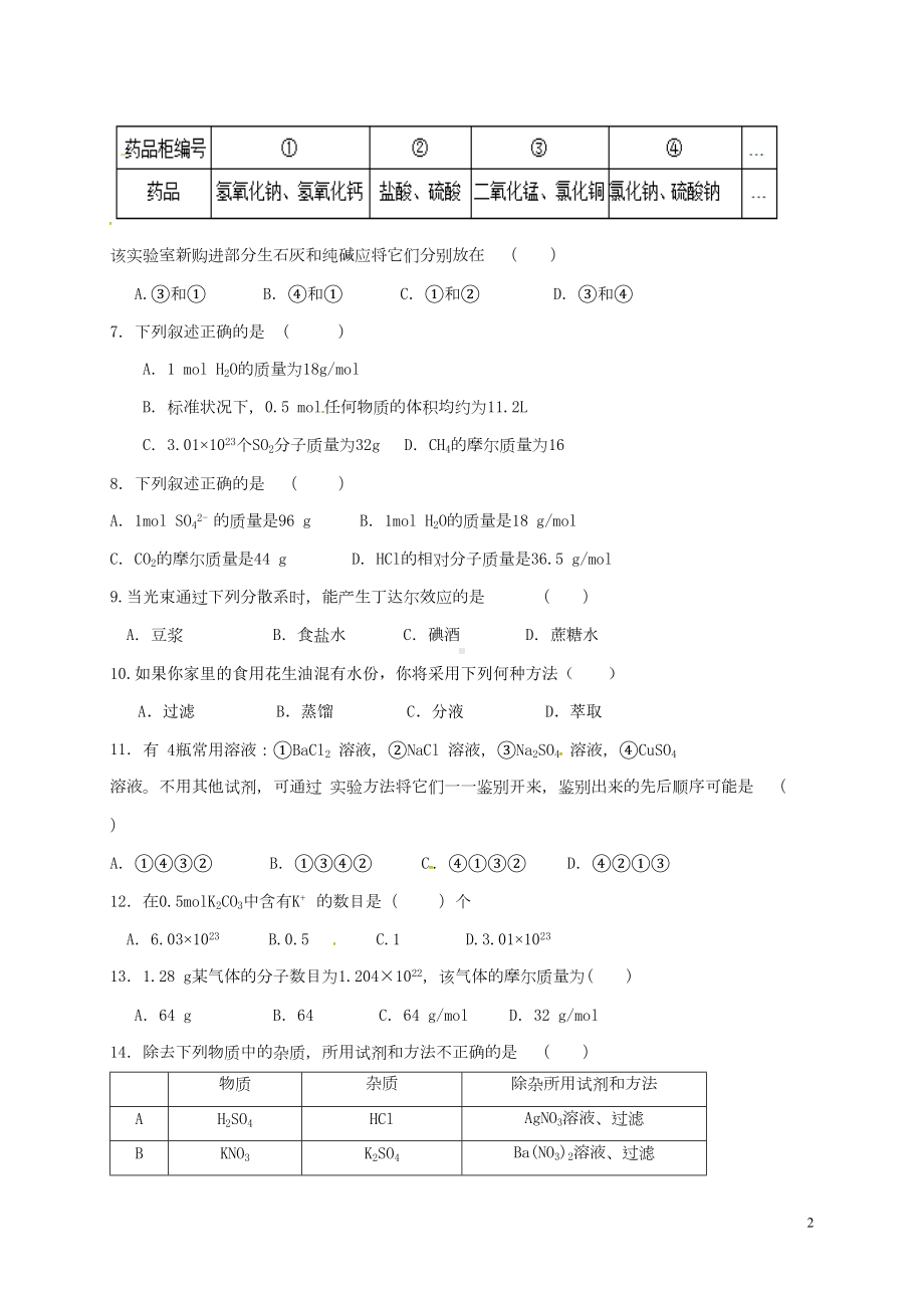 高一化学9月月考试题(DOC 6页).doc_第2页