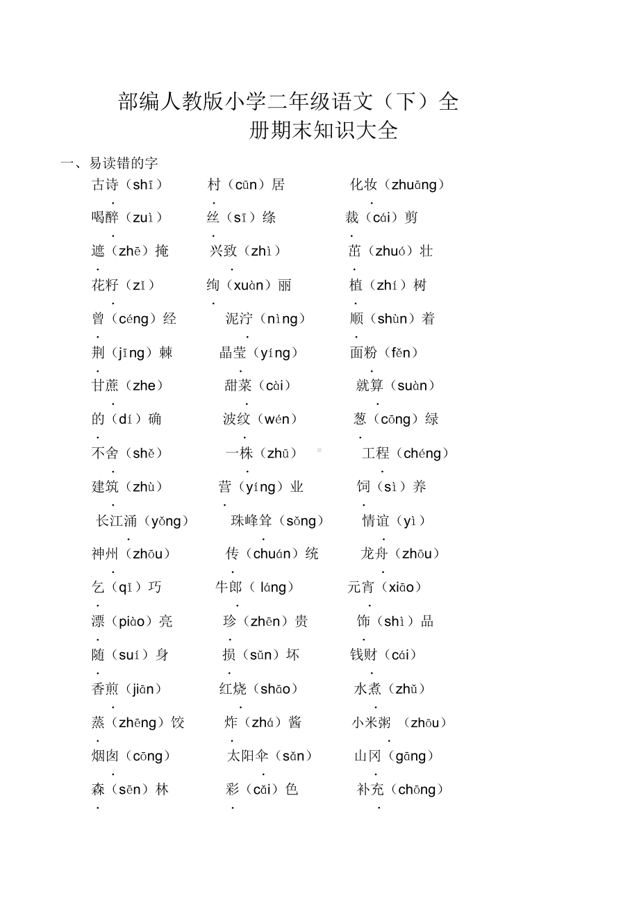 部编人教版二年级下册语文期末总复习知识大全(DOC 17页).docx_第1页