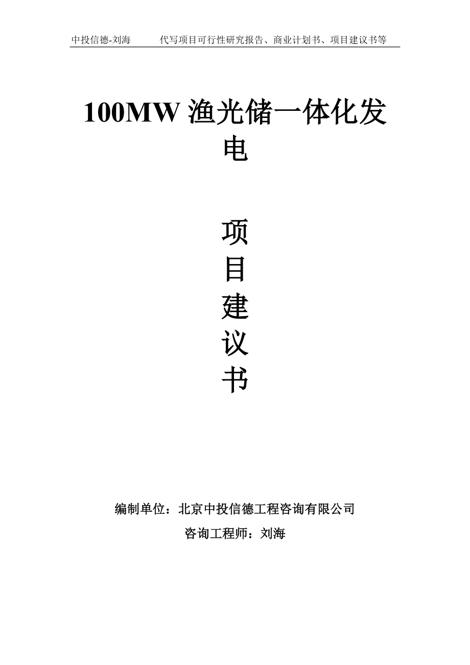 100MW渔光储一体化发电项目建议书-写作模板.doc_第1页