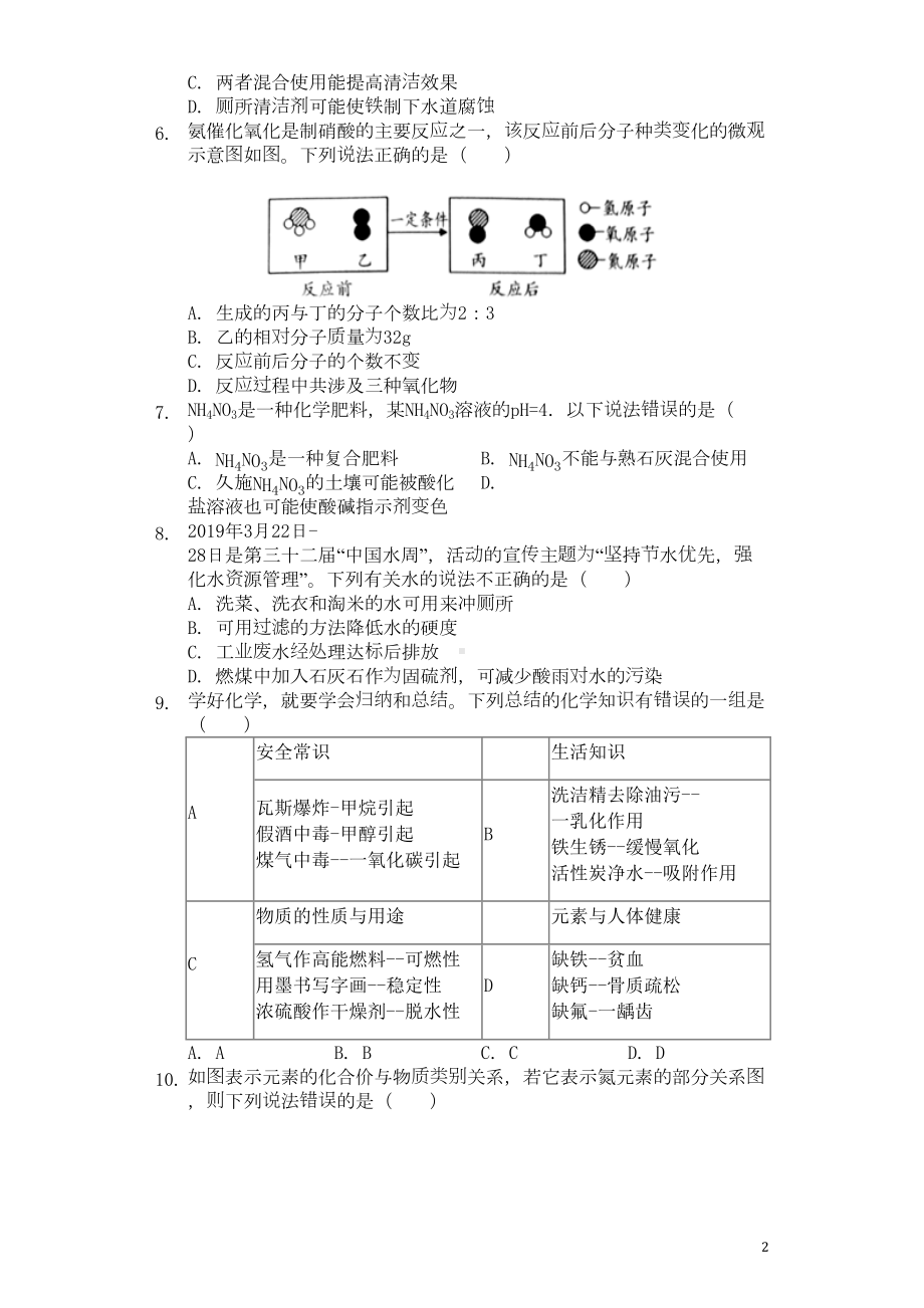 山东省潍坊市2019年中考化学真题试题(含解析)(DOC 23页).docx_第2页