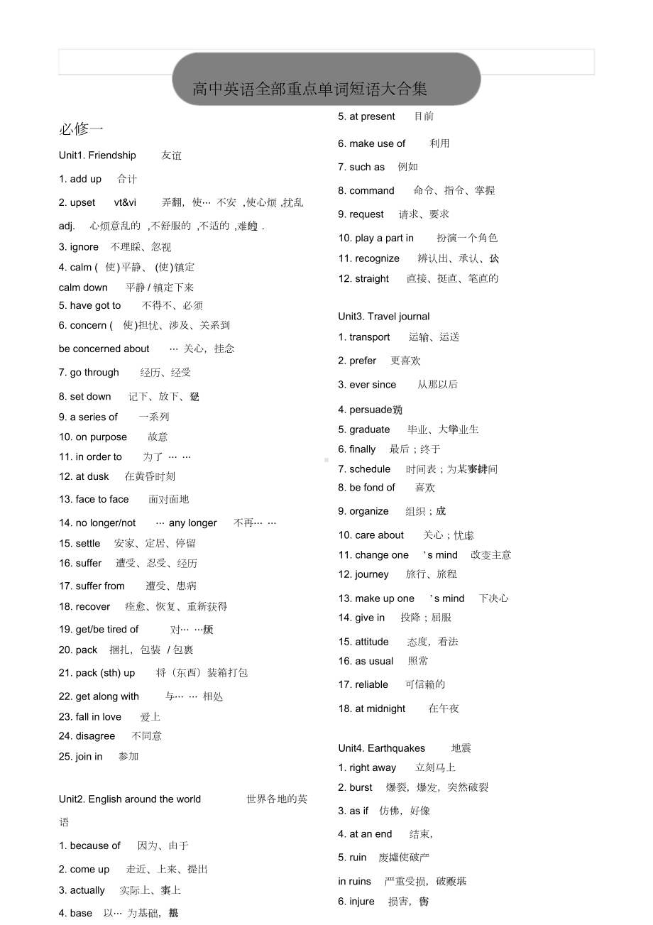 高中英语全部重点单词短语大合集(DOC 19页).docx_第1页