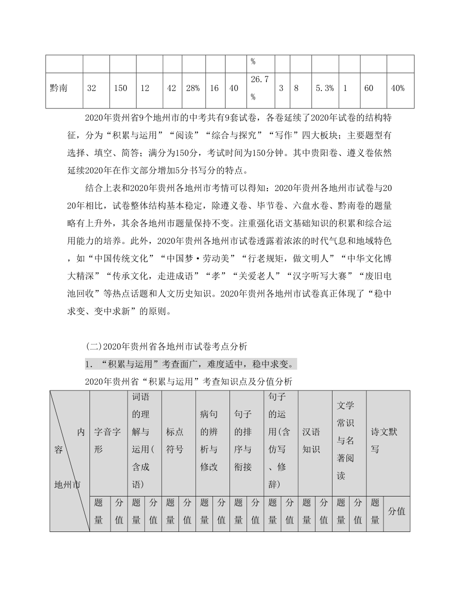 贵州省2020年中考语文-试题分析及备战策略(DOC 12页).doc_第2页