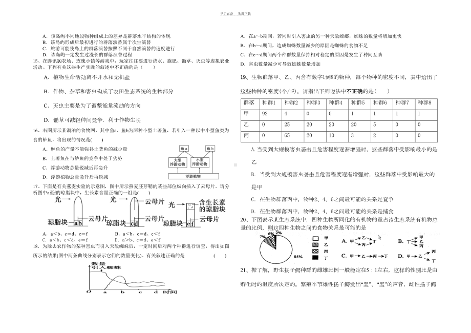 高中生物必修三(稳态与环境)期末考试试卷(DOC 5页).doc_第3页