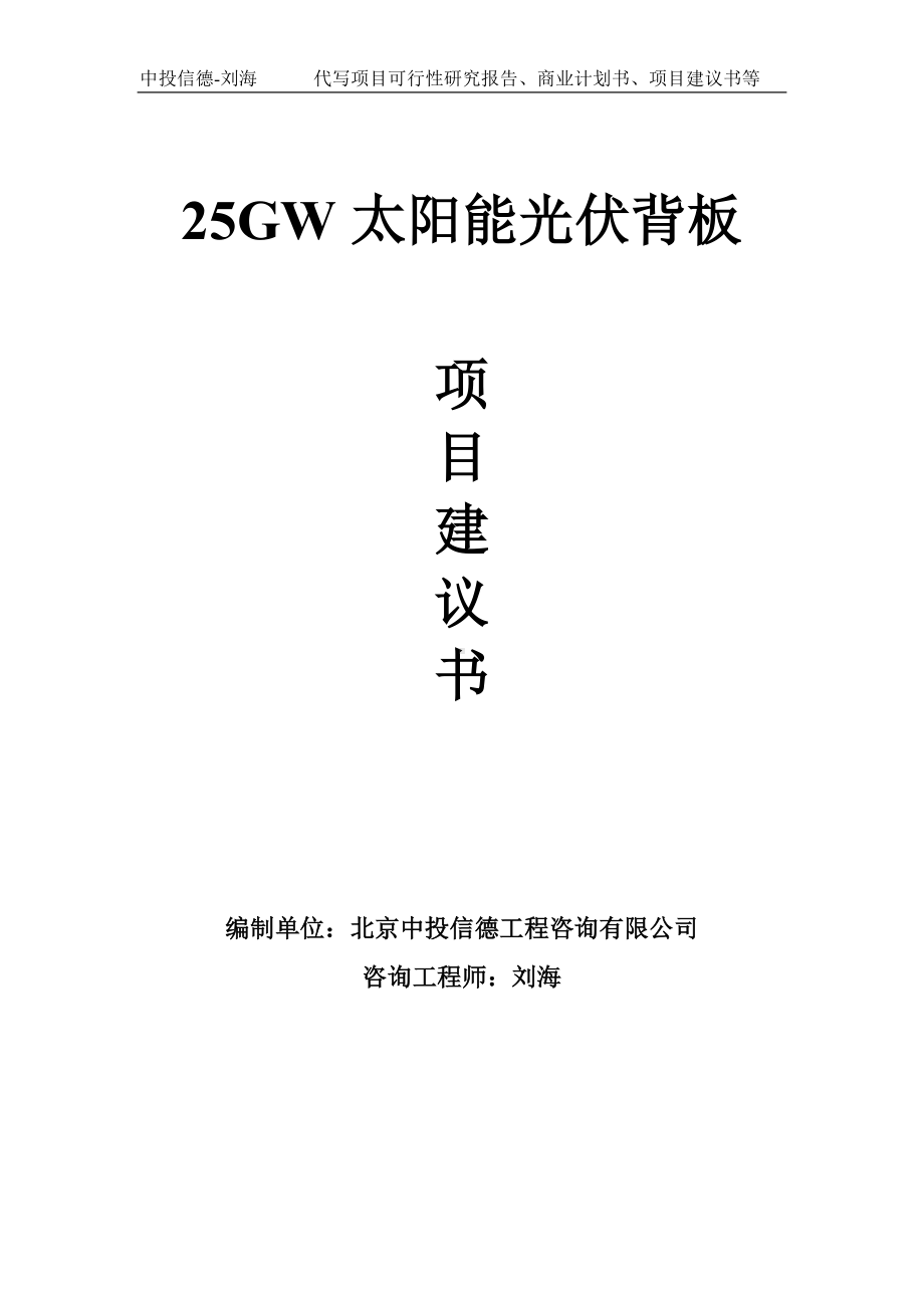 25GW太阳能光伏背板项目建议书-写作模板.doc_第1页