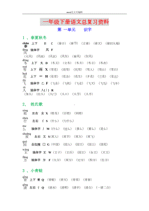 部编版小学一年级语文下册总复习资料(生字组词(DOC 27页).doc