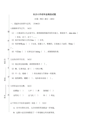 部编版长沙小升初语文精选试题含参考答案(DOC 7页).doc