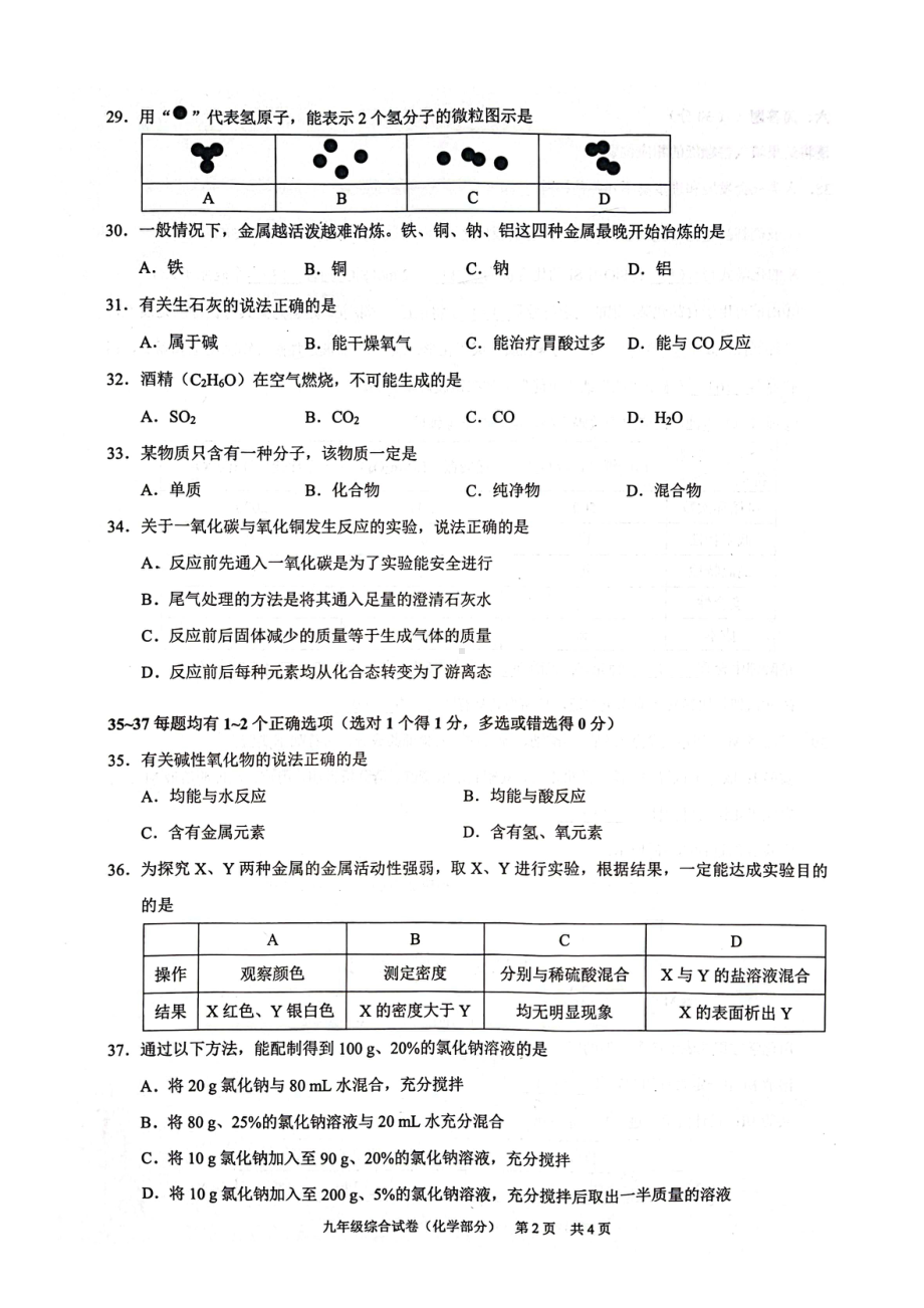 上海市黄浦区2023届中考二模化学试卷+答案.pdf_第2页