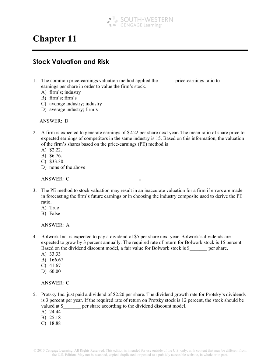 金融市场与机的构Madura第九版题库ch11(DOC 15页).doc_第1页