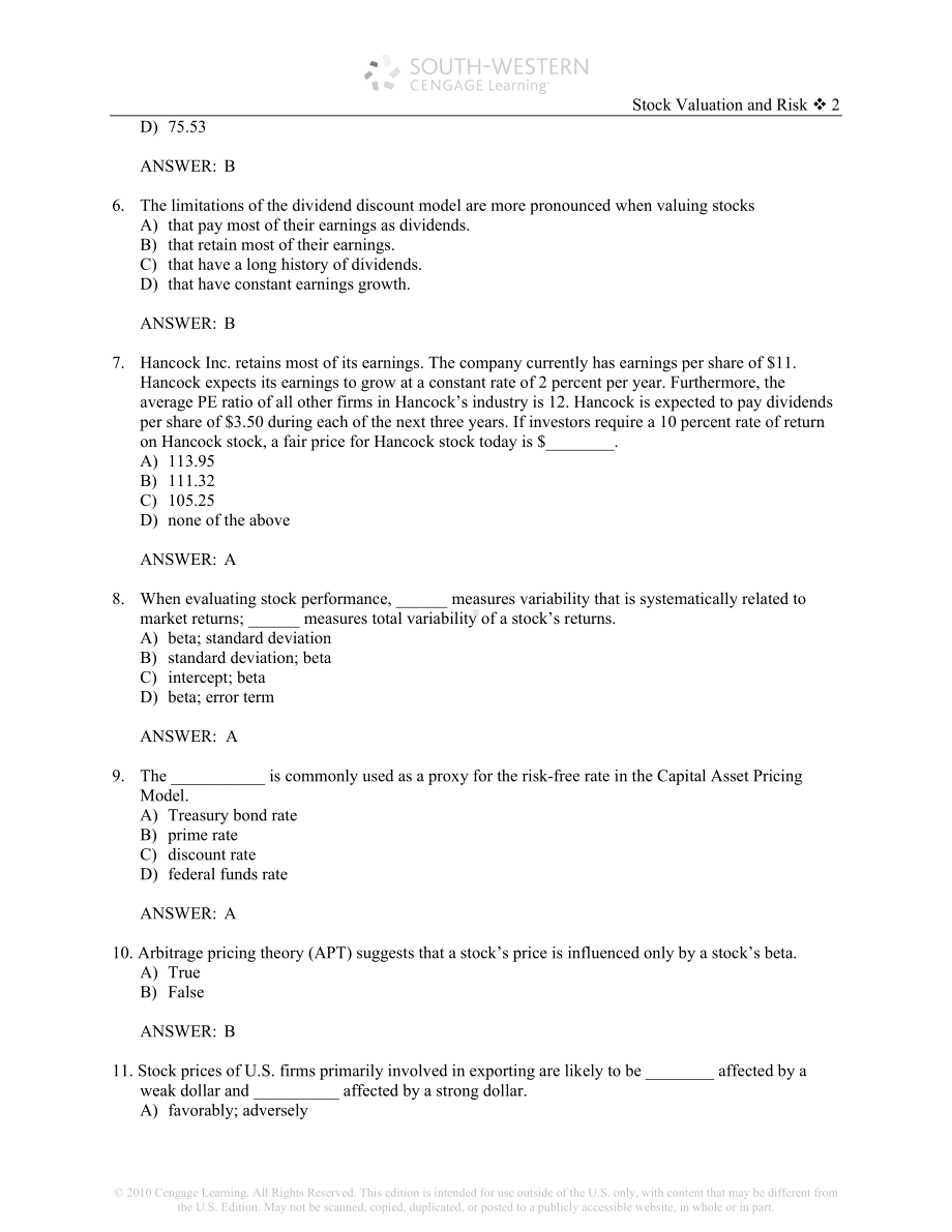 金融市场与机的构Madura第九版题库ch11(DOC 15页).doc_第2页