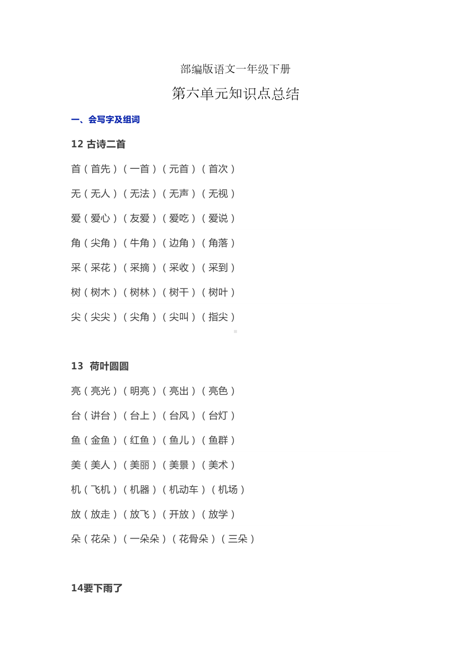 部编版语文一年级下册第六单元知识点总结(DOC 4页).docx_第1页