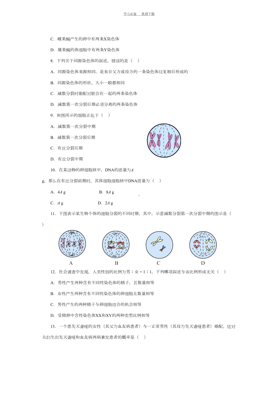 高中生物必修二基因和染色体的关系测试题及答案(DOC 8页).doc_第2页