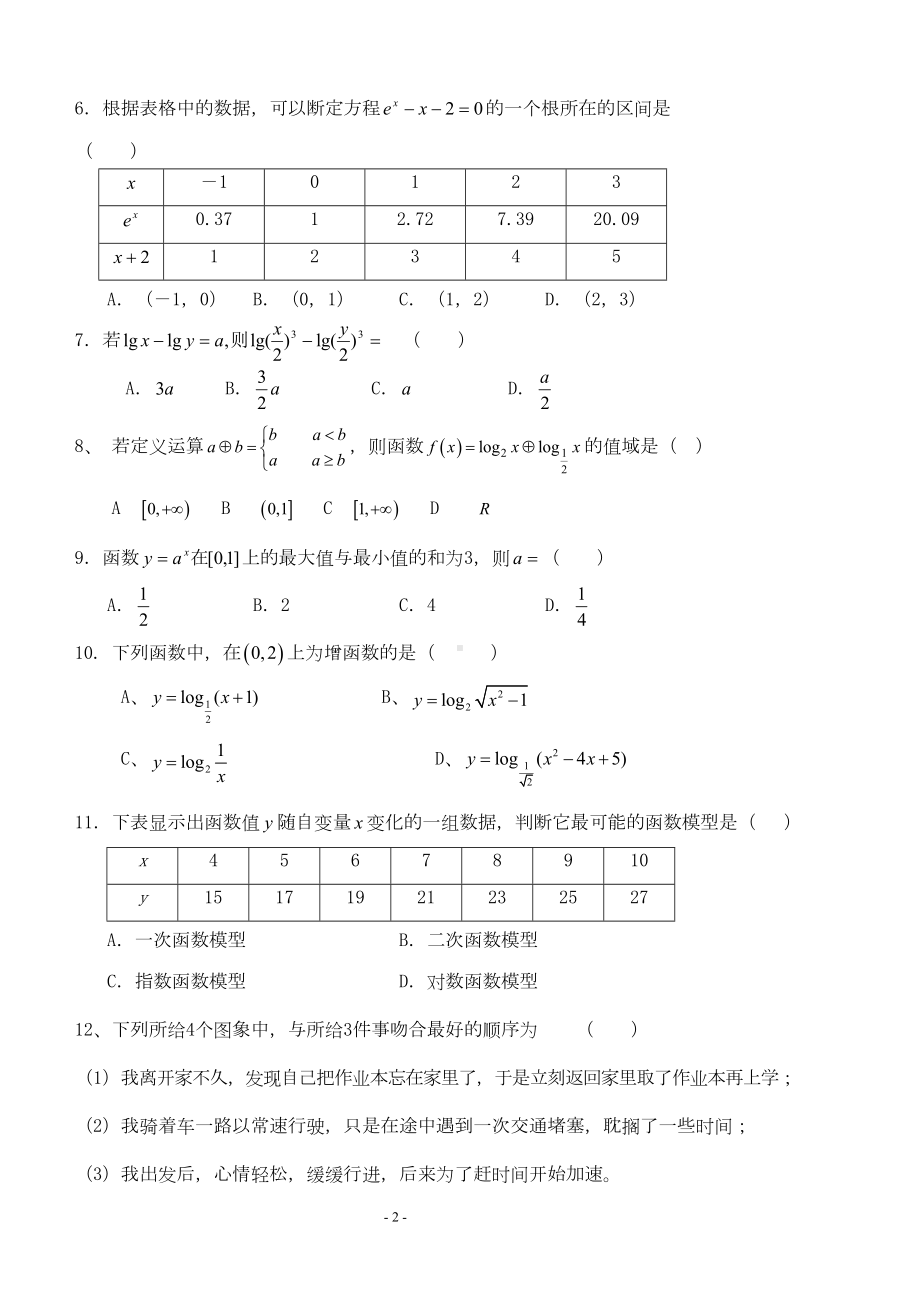 高一数学必修一综合测试题附答案(DOC 7页).doc_第2页