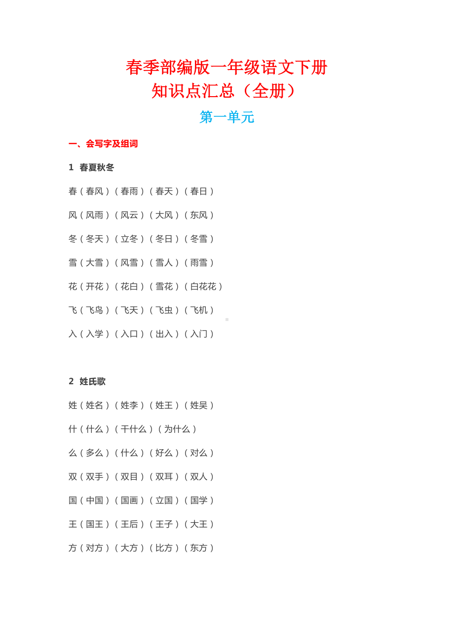 部编版语文一年级下册知识点汇总(DOC 33页).docx_第1页