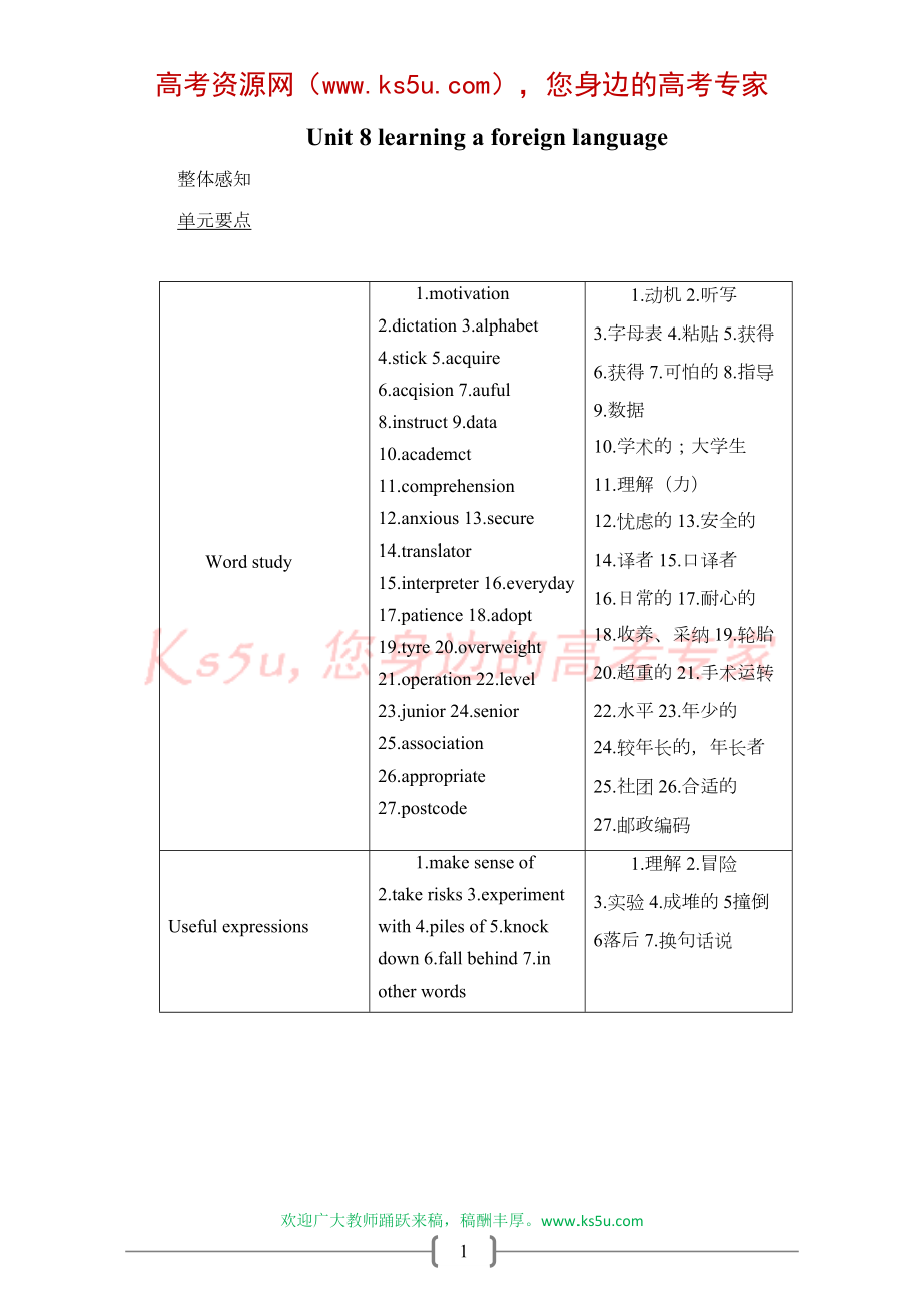 高三英语全套教案-Unit-8-(人教版)(DOC 31页).doc_第1页