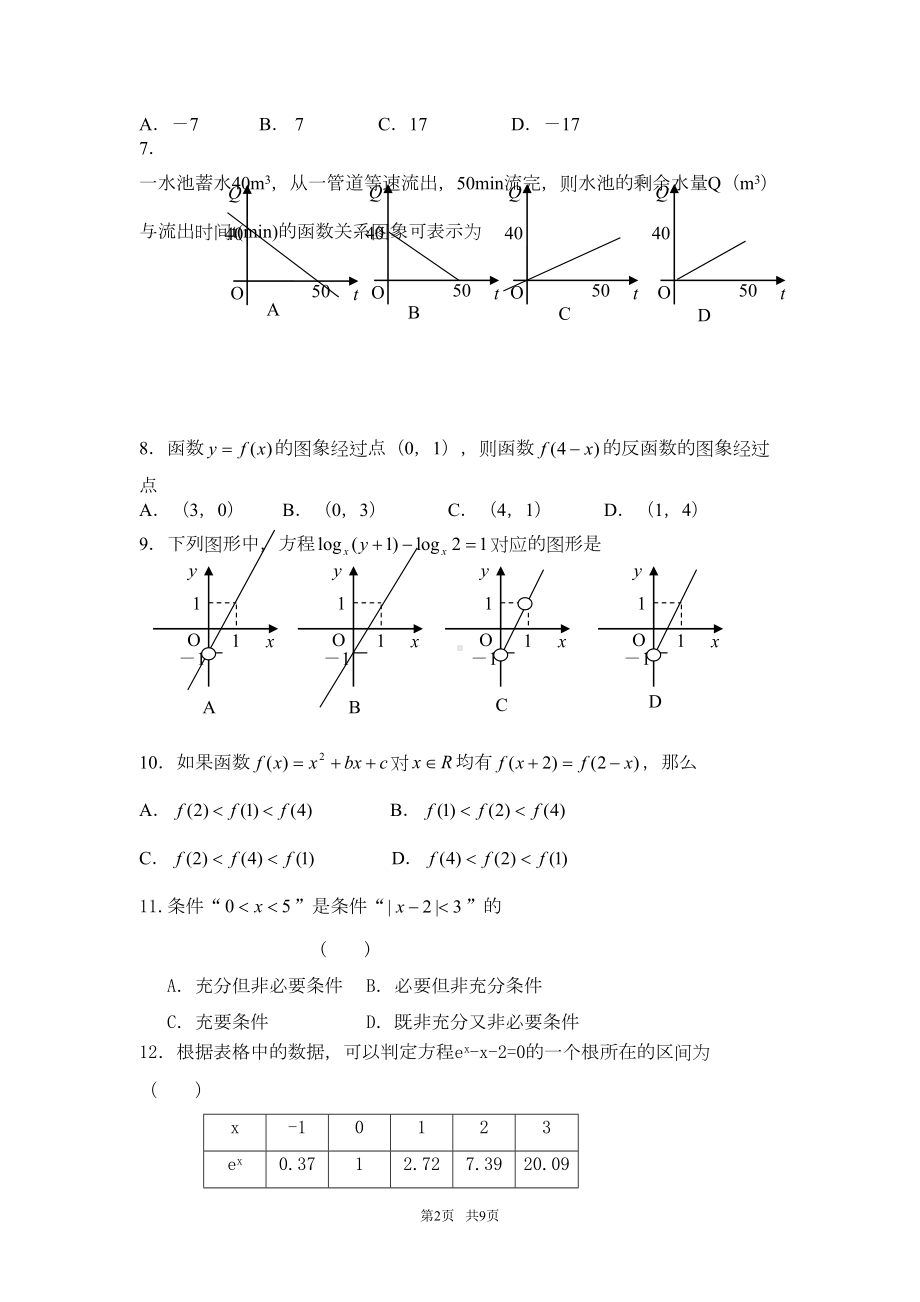 高三数学第一次月考试题(文)及答案(DOC 8页).doc_第2页