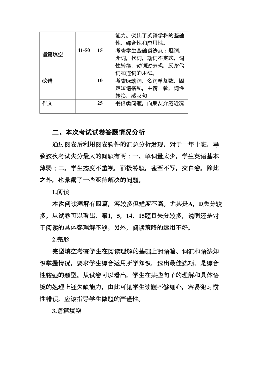 高中高一英语第一次月考试卷分析报告(DOC 5页).doc_第2页