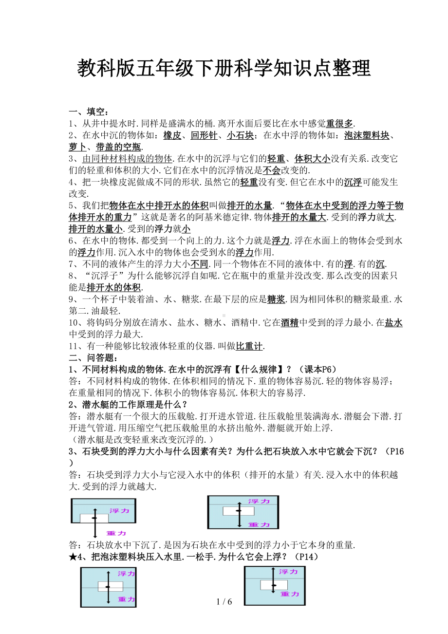 教科版五年级下册科学知识点整理(DOC 6页).docx_第1页