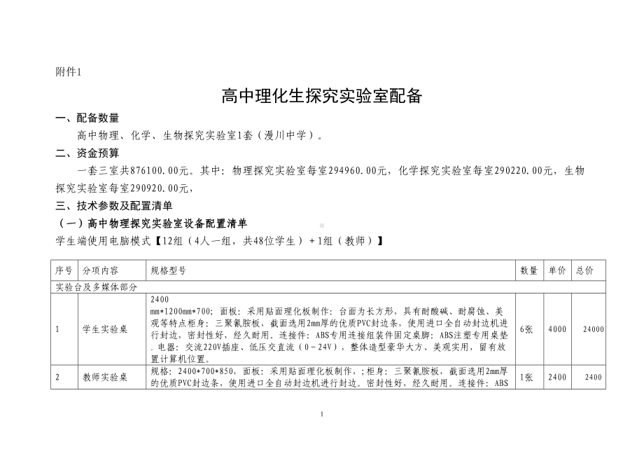 高中探究实验室方案配置表汇总(DOC 17页).doc_第1页