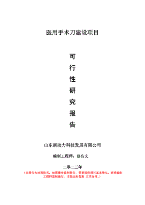 重点项目医用手术刀建设项目可行性研究报告申请立项备案可修改案例.doc