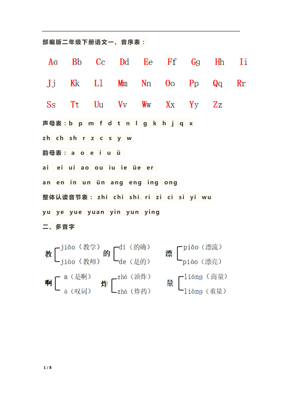 部编版二年级下册语文期中复习资料(DOC 8页).doc_第1页