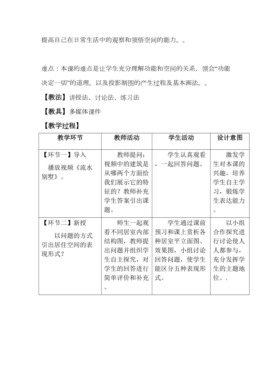 高中美术-合理的布局-居住空间的设计教学设计学情分析教材分析课后反思(DOC 12页).doc_第2页