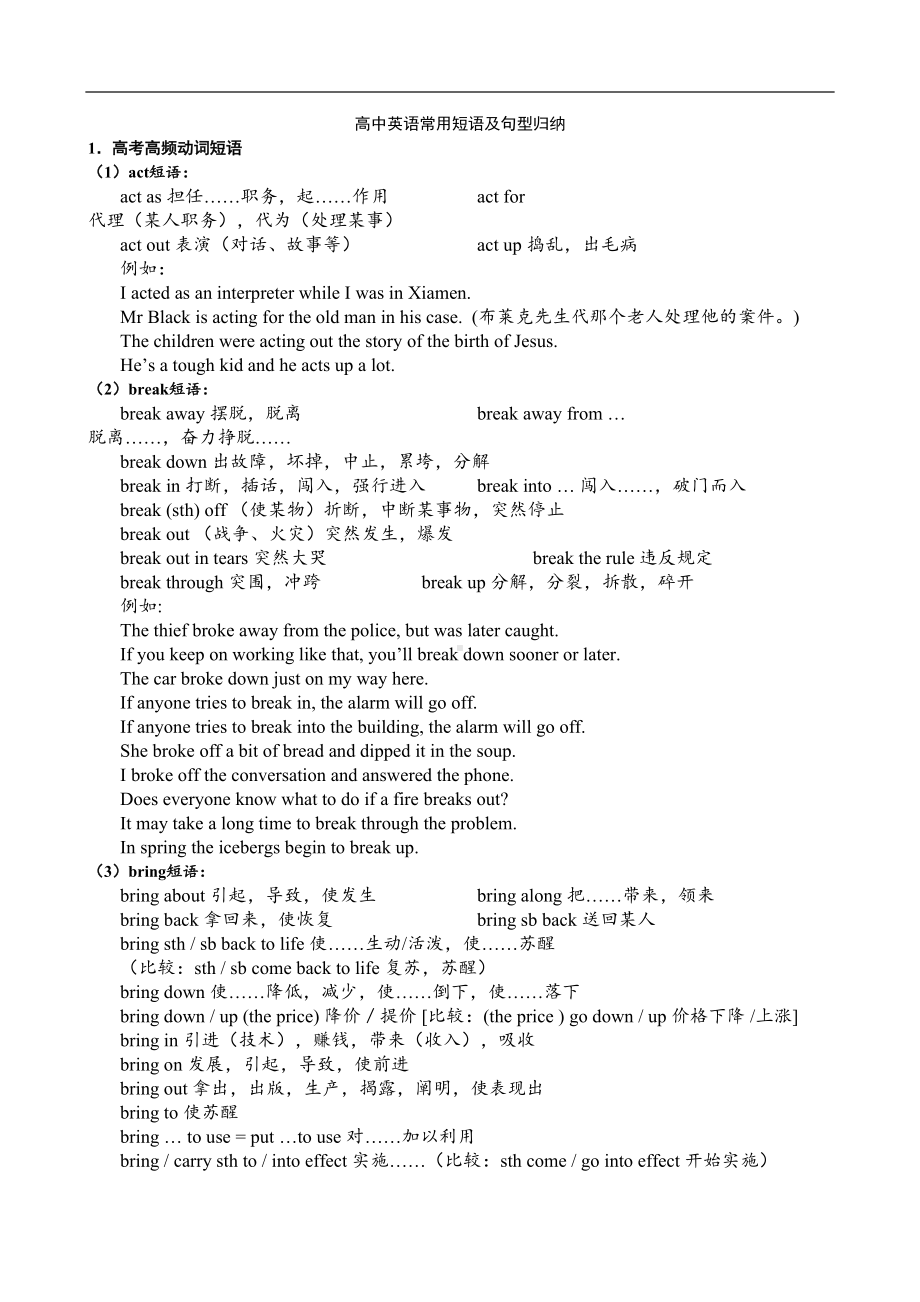 高中英语常用短语及句型归纳(DOC 47页).doc_第1页