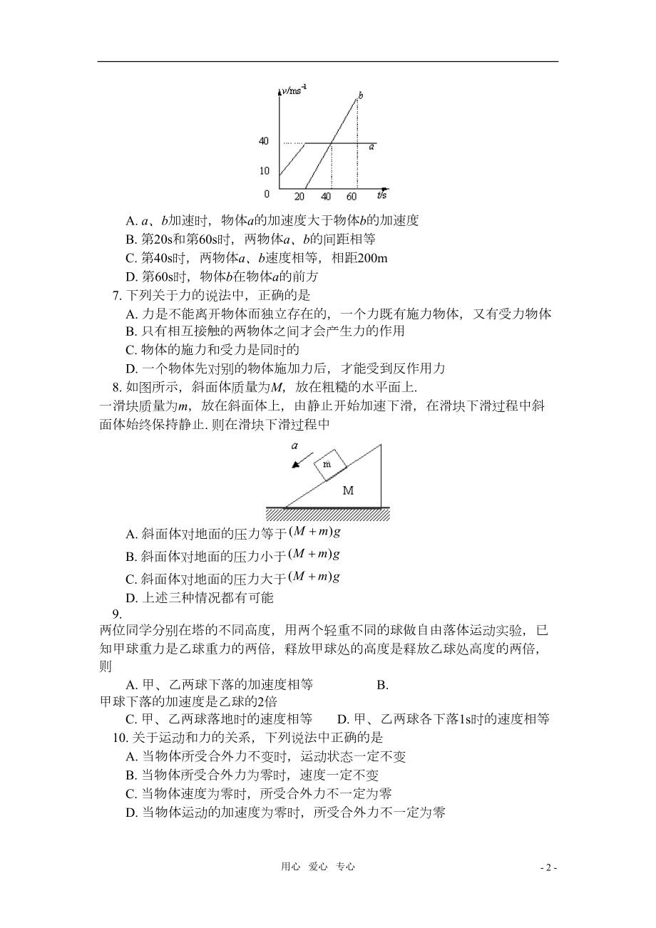 高一物理-期末模拟试题-沪科版(DOC 6页).doc_第2页