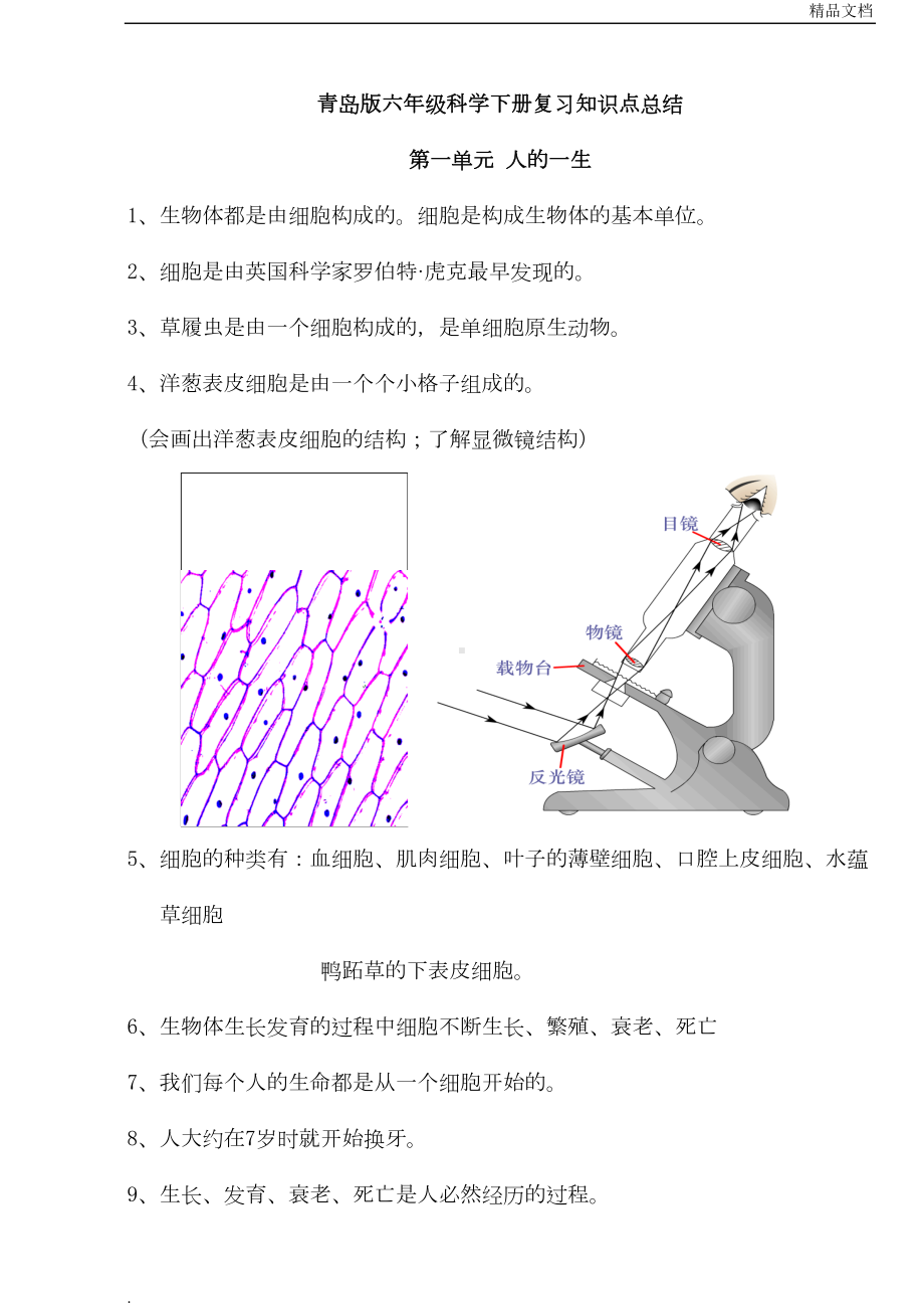 青岛版六年级下册科学(全册)知识点总结及试题(DOC 16页).doc_第1页