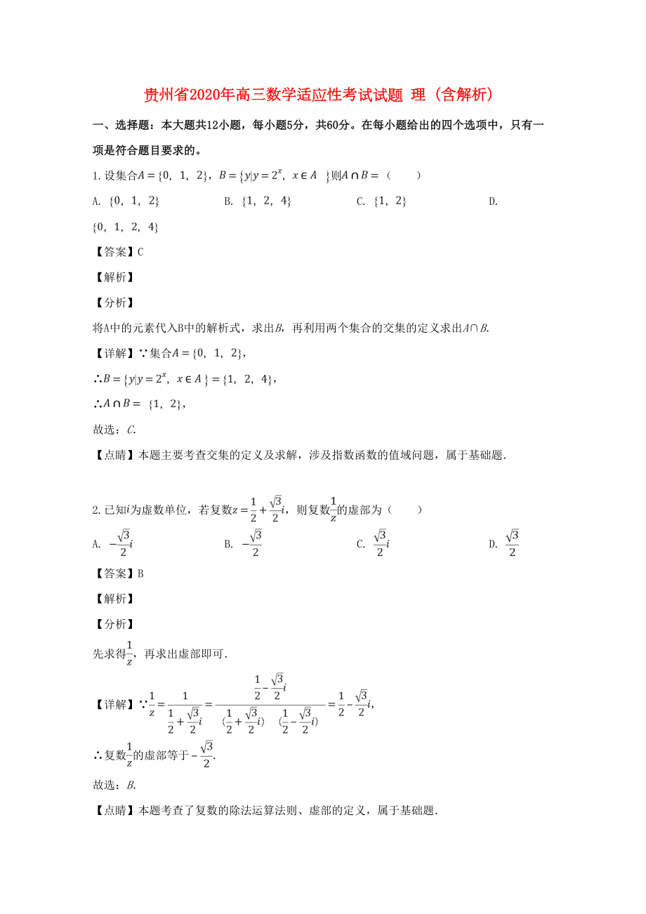 贵州省2020年高三数学适应性考试试题-理(含解析)(DOC 21页).doc_第1页