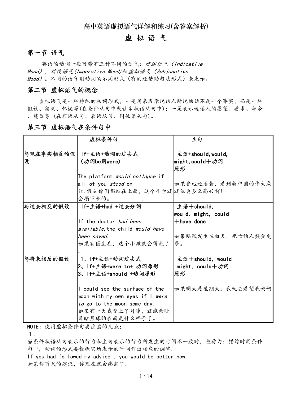 高中英语虚拟语气详解和练习(含答案解析)(DOC 14页).doc_第1页