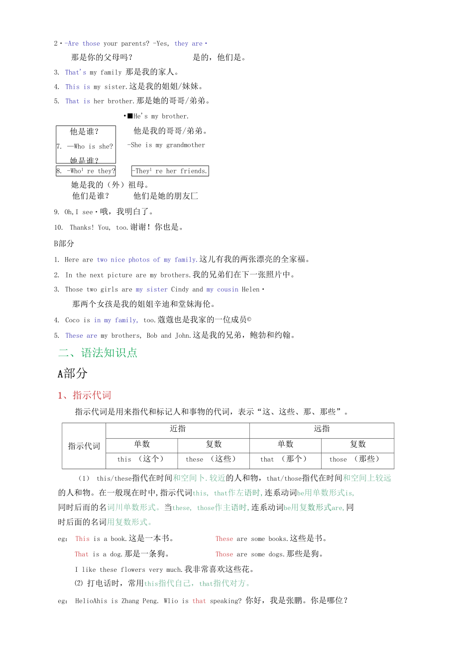 最全面人教版七年级上册英语第二单元知识点归纳总结(DOC 9页).docx_第3页