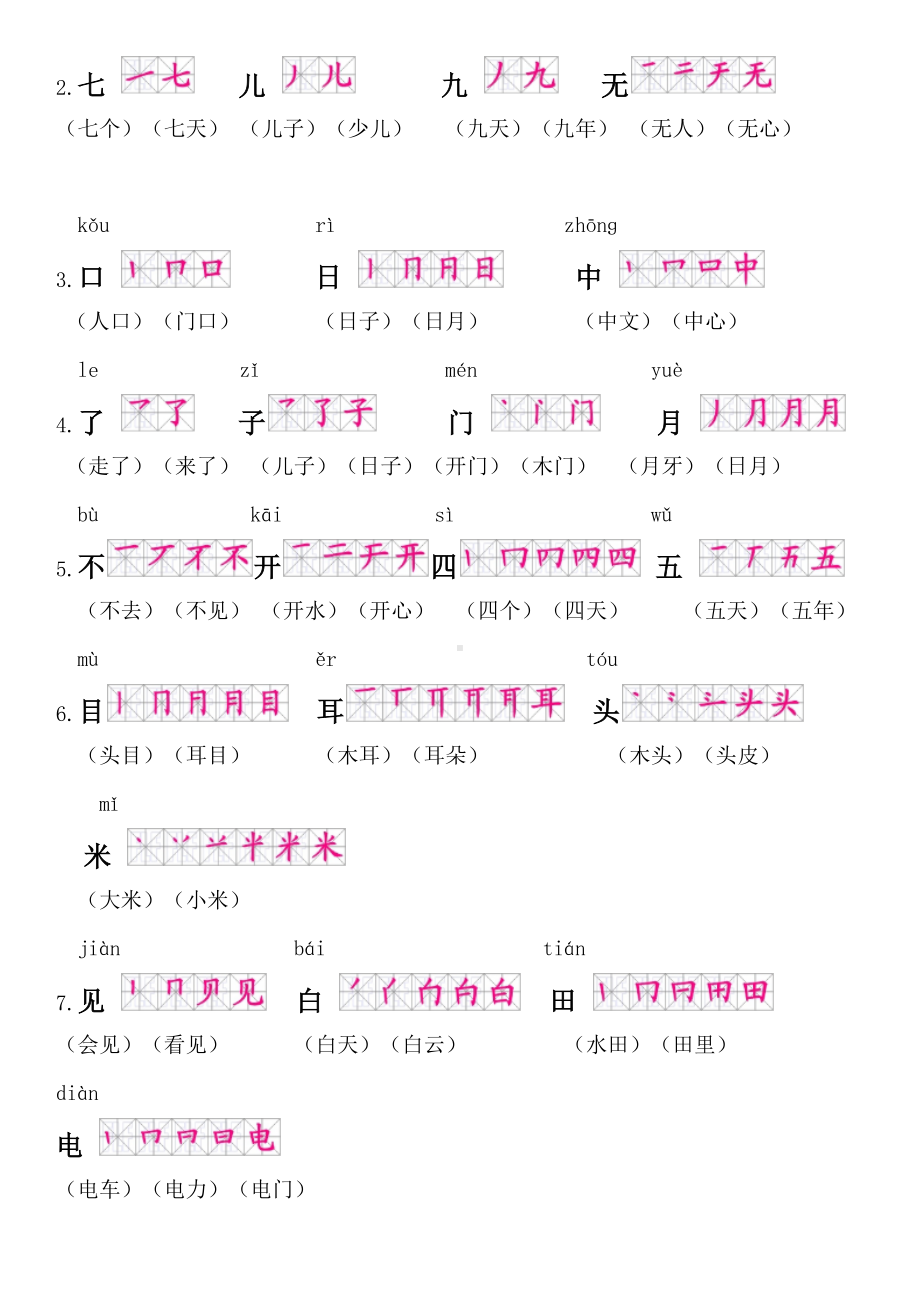 部编版一年级语文上册生字书写笔画笔顺汇总(DOC 5页).docx_第2页