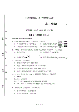 高三上学期期末考试化学试题(含答案)(DOC 11页).doc