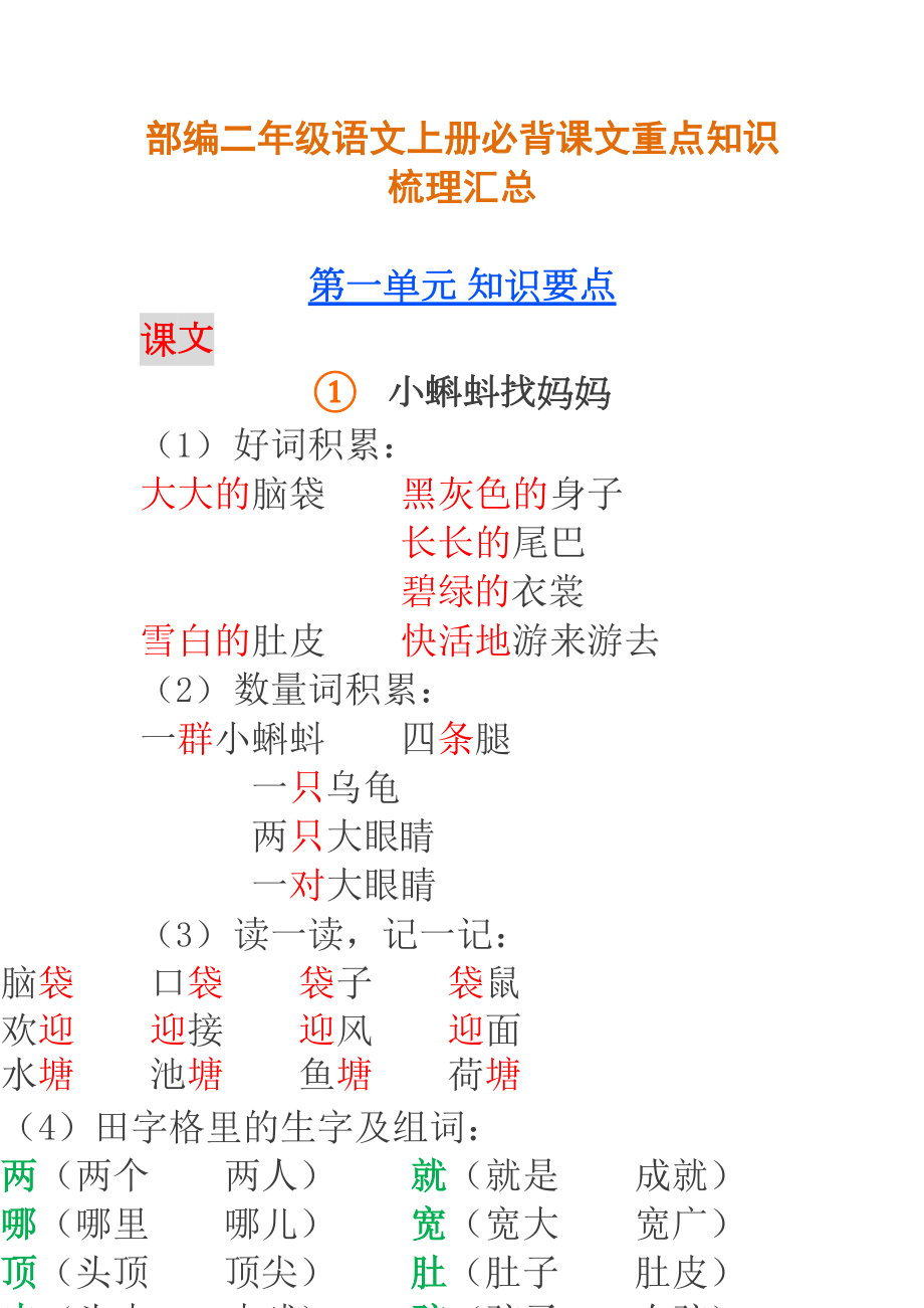 部编人教版小学二年级语文上册必背课文重点知识梳理汇总(DOC 63页).doc_第1页