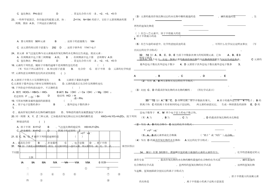 高中化学必修二第一章练习题(DOC 5页).doc_第3页