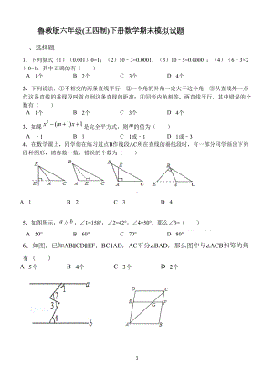 鲁教版六年级(五四制)下册数学期末模拟试题(二)-(DOC 4页).docx